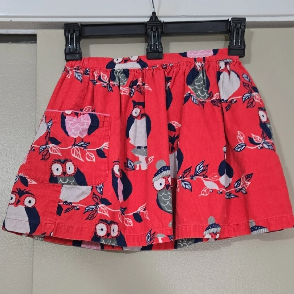 Mini Boden Owl Print Corduroy Girls Skirt Size 6-7 Years